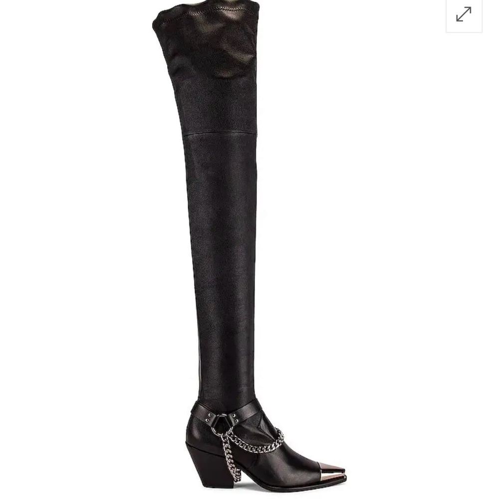 DUNDAS Black Over-the-Knee Boots with Chain Spur Detail